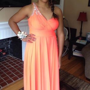 Coral one shoulder prom dress